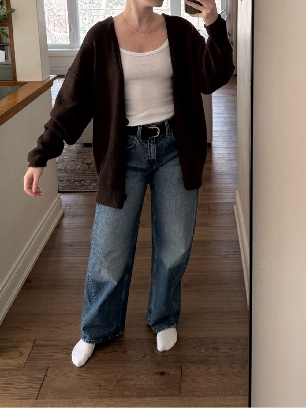 RD Style Dark Brown Open-Front Knit Cardigan